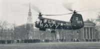 A Navy ROTC helicopter landing on the Dartmouth College Green, Fall 1956.